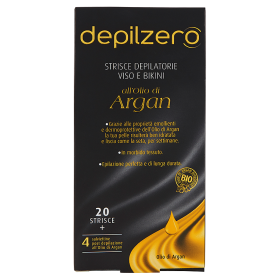 Image of Depilzero Strisce Depilatorie Viso e Bikini all'olio di Argan 20 Strisce + 4 Salviettine 8008970037035