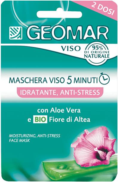 Image of Geomar Maschera Viso 5 Minuti Idratante Antistress Con Fiore Di Altea Biologico E Aloe Vera 2 Dosi Da 15 Ml 8003510015450