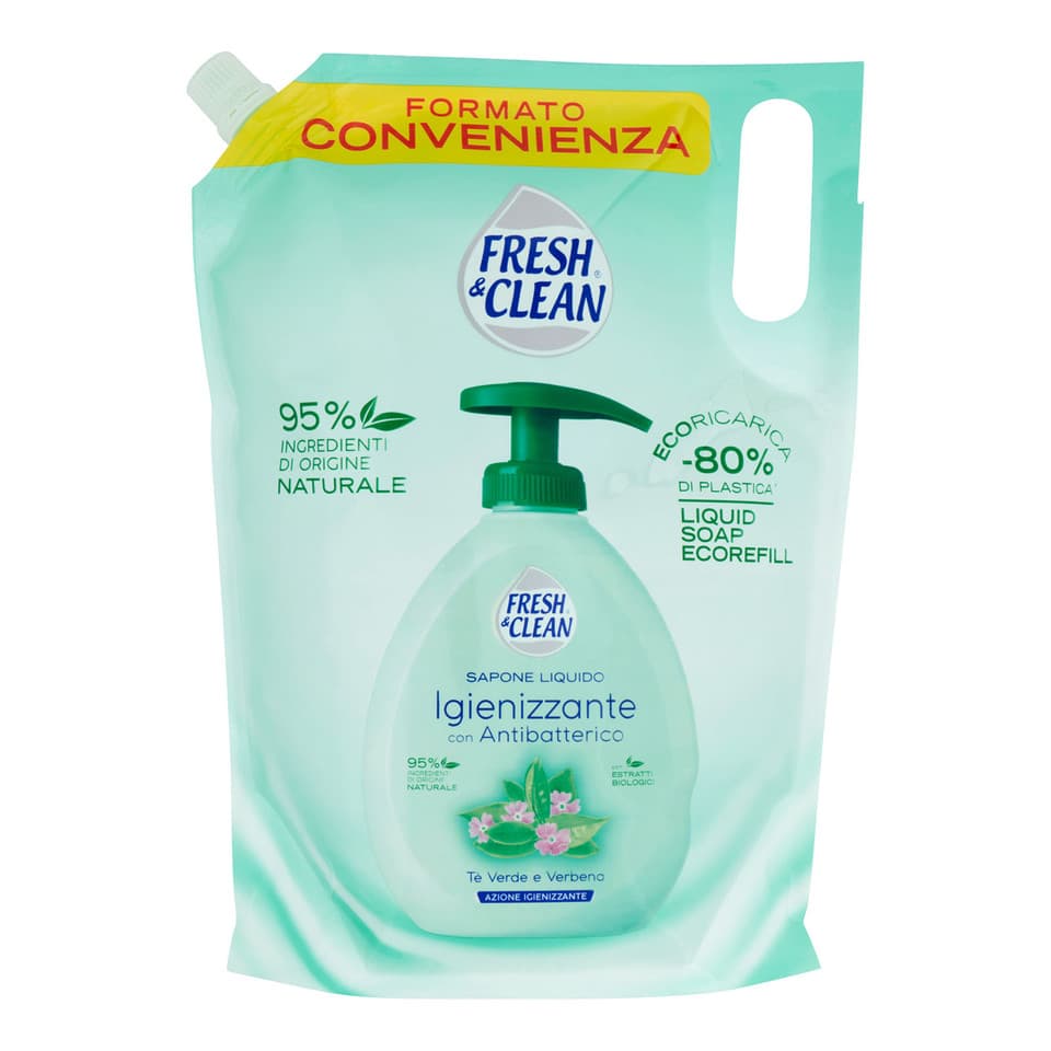 Sapone Liquido Igienizzante Con Antibatterico Tè Verde E Verbena Ecoricarica