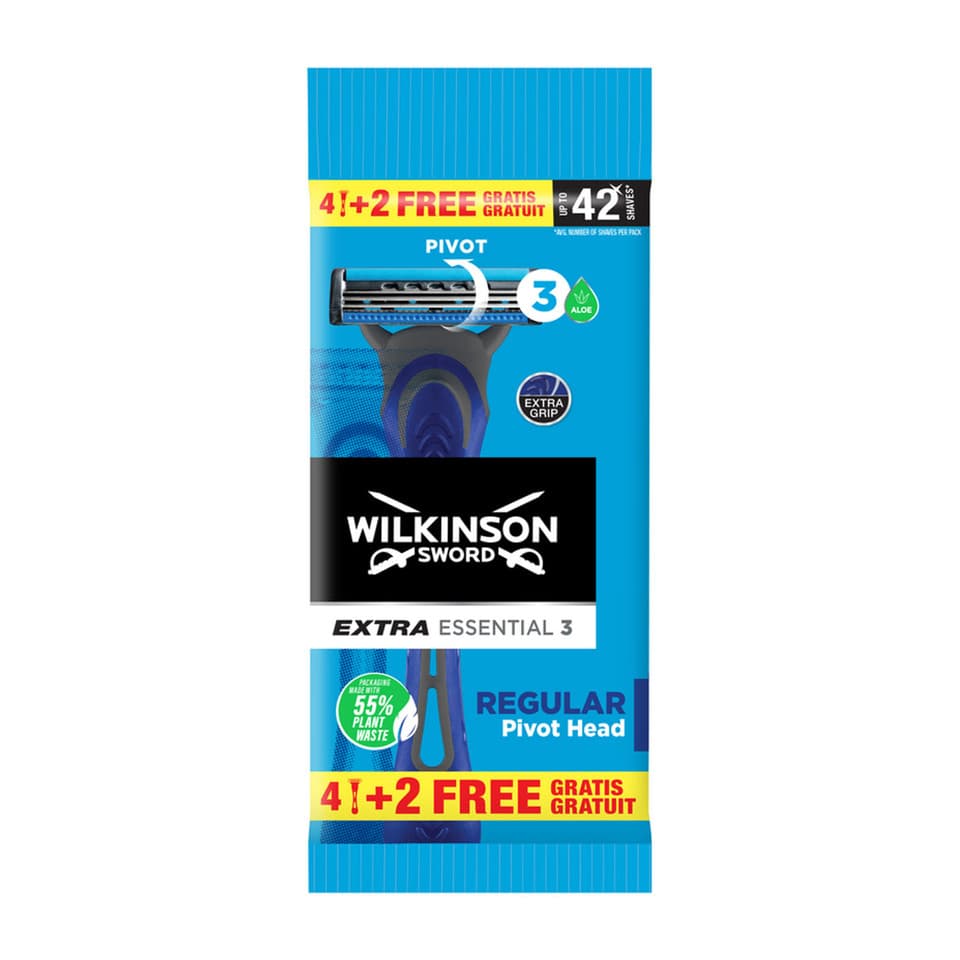 Wilkinson Rasoio Extra Essential 3 Regular Pivot 4+2 Pezzi