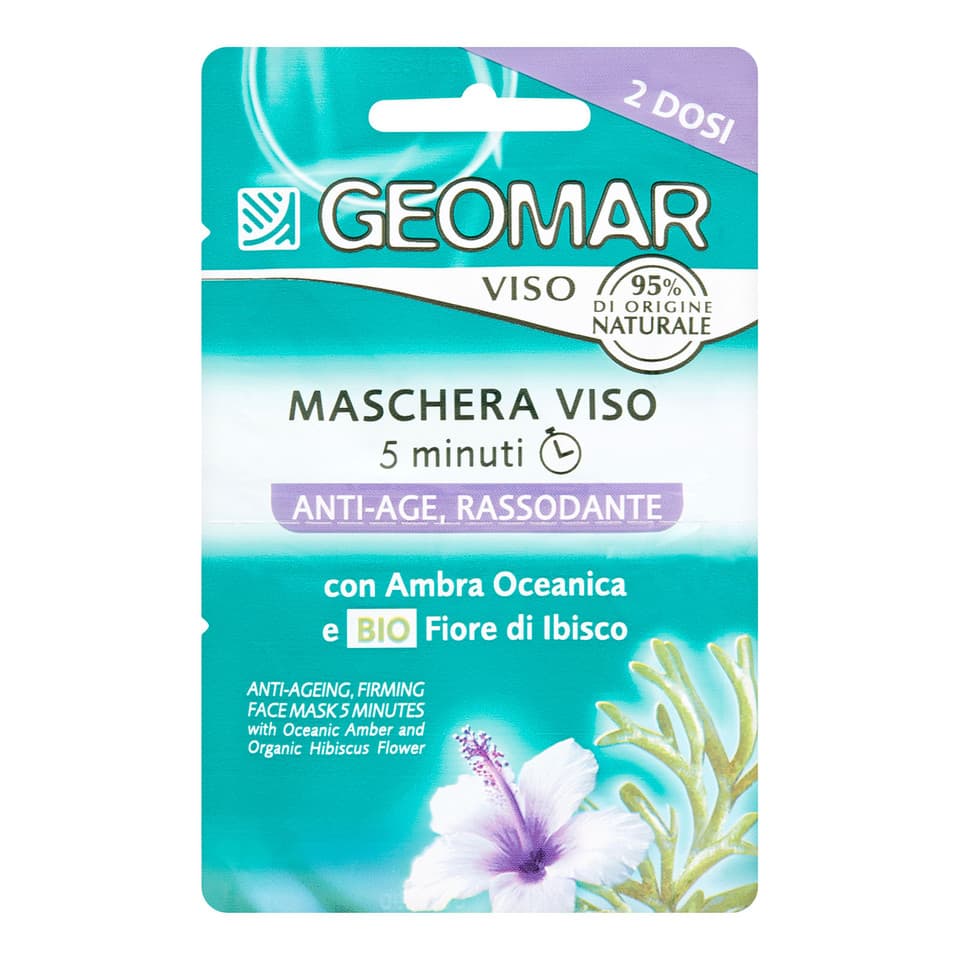 Maschera Viso 5 Minuti Anti Age Rassodante Con Fiore Di Ibisco Biologico E Ambra Oceanica 2 X 7,5 Ml