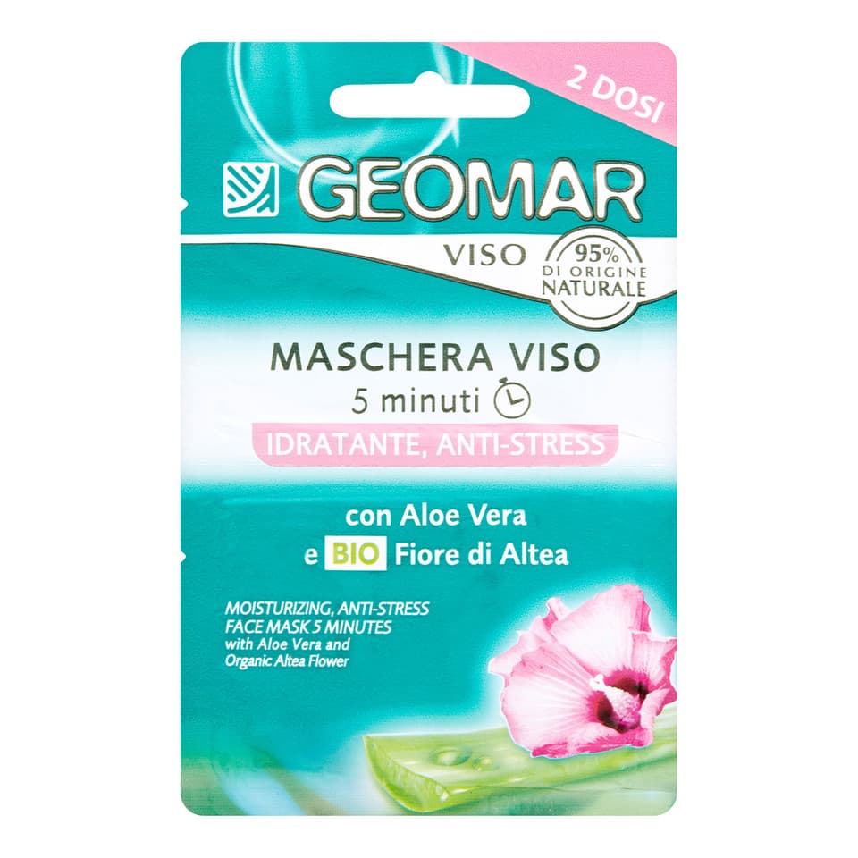 Maschera Viso 5 Minuti Idratante Antistress Con Fiore Di Altea Biologico E Aloe Vera 2 X 7,5 Ml