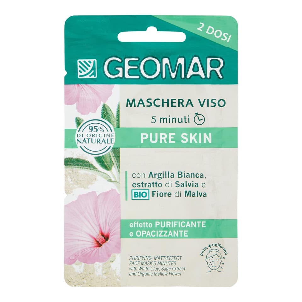 Maschera Per Il Viso 5 Minuti Purificante Effetto Mat Per Pelli Grasse Con Fiore Di Malva Biologico E Argilla Bianca 2 X 7,5 Ml