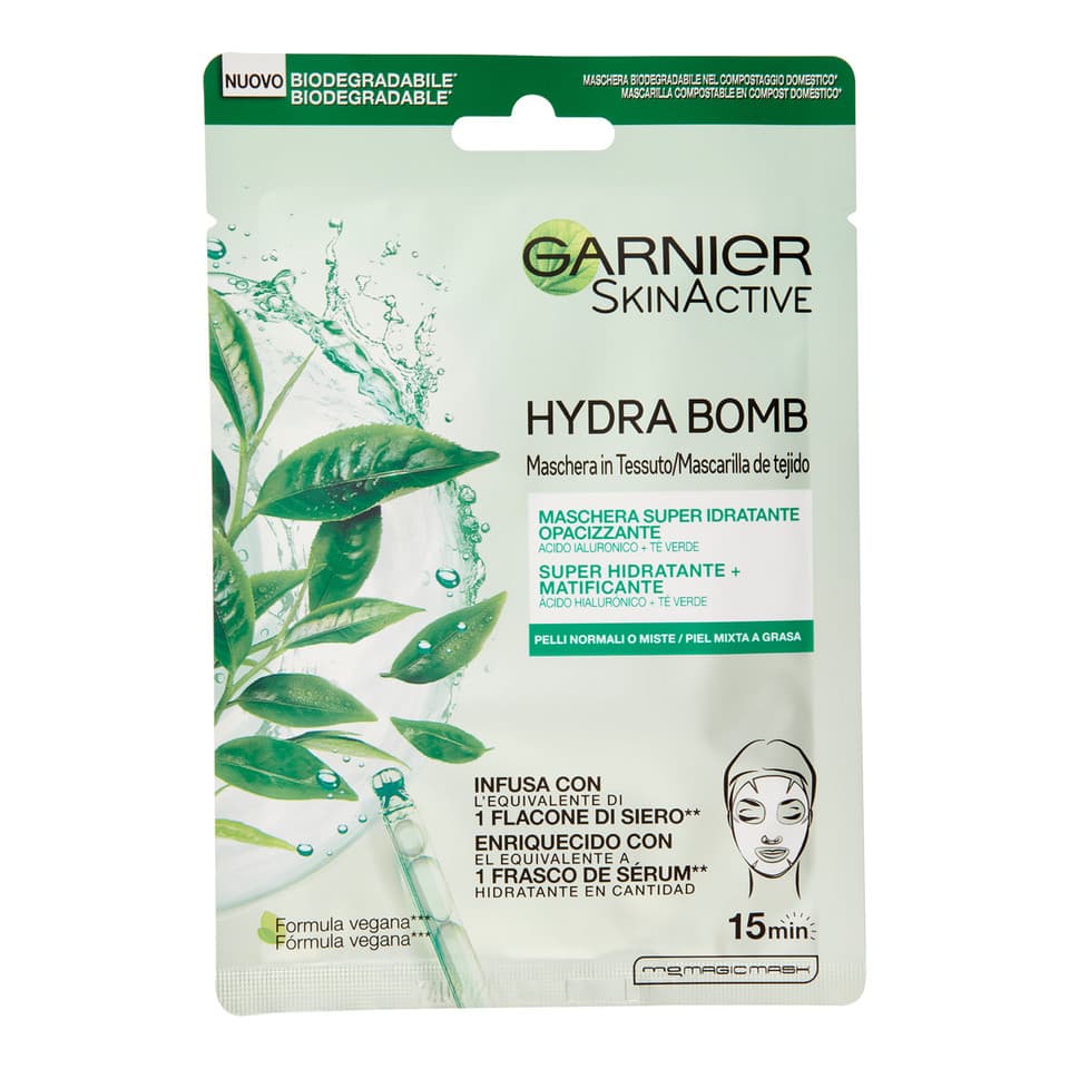 Skinactive Hydra Bomb Maschera Viso In Tessuto Super Idratante Opacizzante Al The Verde