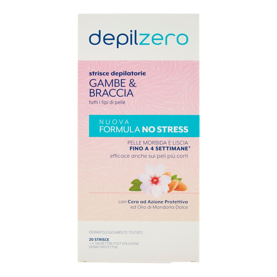 Strisce Depilatorie Gambe E Braccia 22 Strisce + 4 Salviettine Post Depilazione Con Aloe