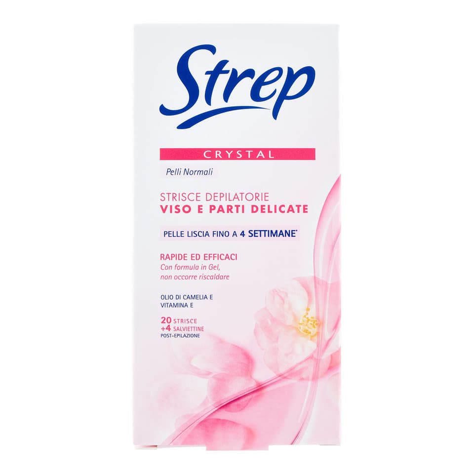 Crystal Strisce Depilatorie Viso E Parti Delicate 20 Strisce + 4 Salviettine Post-epilazione