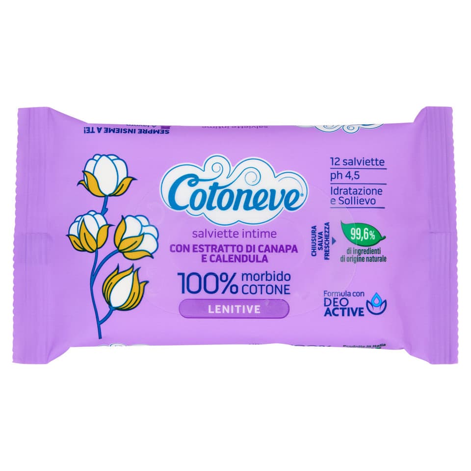 Salviette Intime Con Estratto Di Canapa E Calendula Lenitive 12 Pz