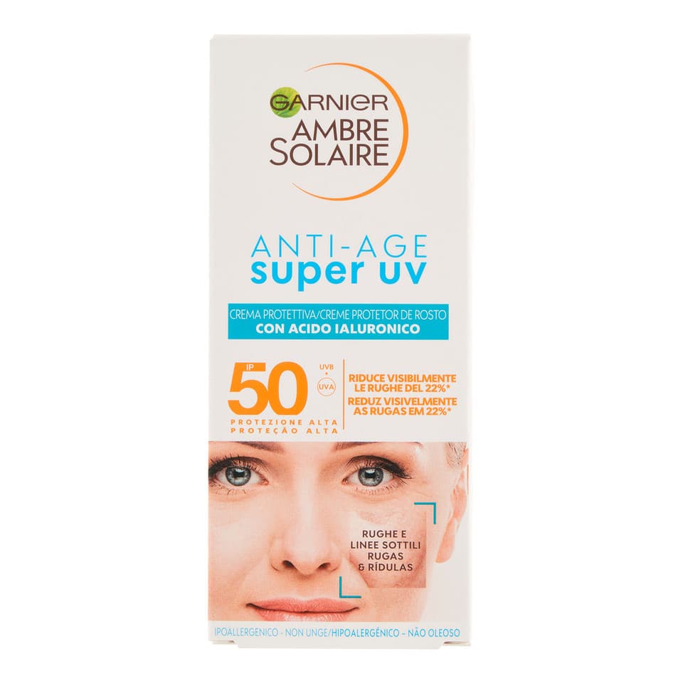 Ambre Solaire Crema Viso Protettiva, Azione Anti-età, Spf 50, Protezione Alta