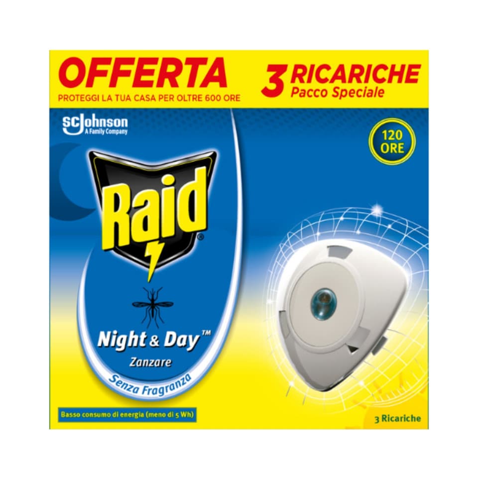 Night & Day Zanzare Ricarica Tripla, 3 Ricariche, Senza Fragranza