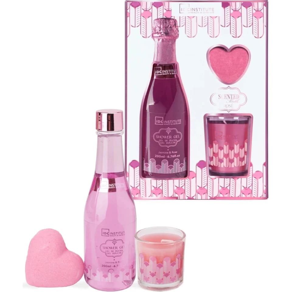 Cofanetto Rose' Perfect Glow Jasmine & Rose - Shower Gel 200 Ml + Candela + Bath Bomb