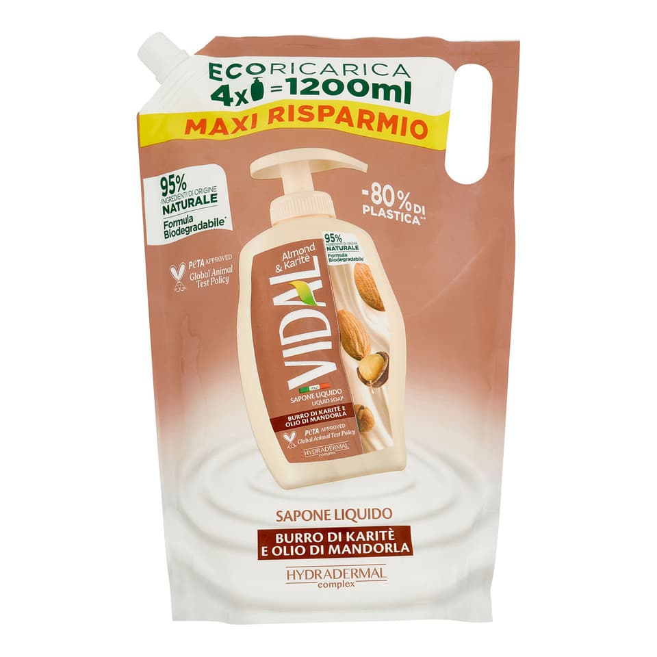 Almond & Karitè Sapone Liquido Burro Di Karitè E Olio Di Mandorla Ecoricarica