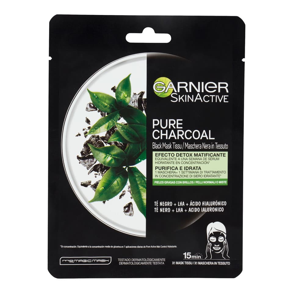 Skinactive Pure Charcoal Maschera Viso In Tessuto Purificante E Idratante
