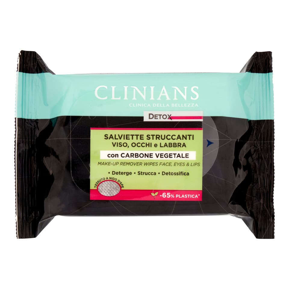 Detox Salviette Struccanti Viso, Occhi E Labbra Con Carbone Vegetale 25 Pz