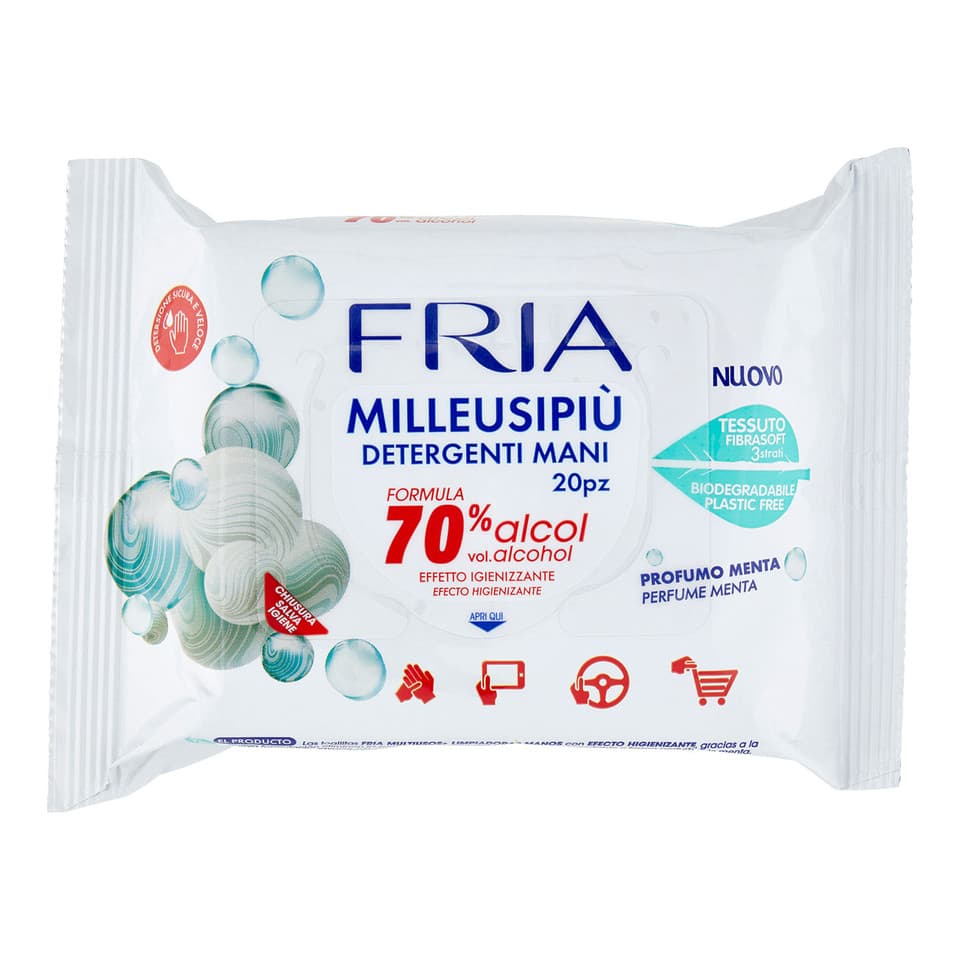 Milleusipiù Detergenti Mani Formula 70% Alcol Effetto Igienizzante 20 Pz