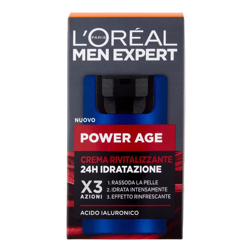 Men Expert Power Age, Crema Rivitalizzante 24h Idratazione Con Acido Ialuronico